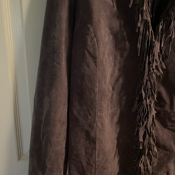 Ladies Beautiful Purple Dialogue Leather Jacket With Fringes Size Large - Picture 4 of 7